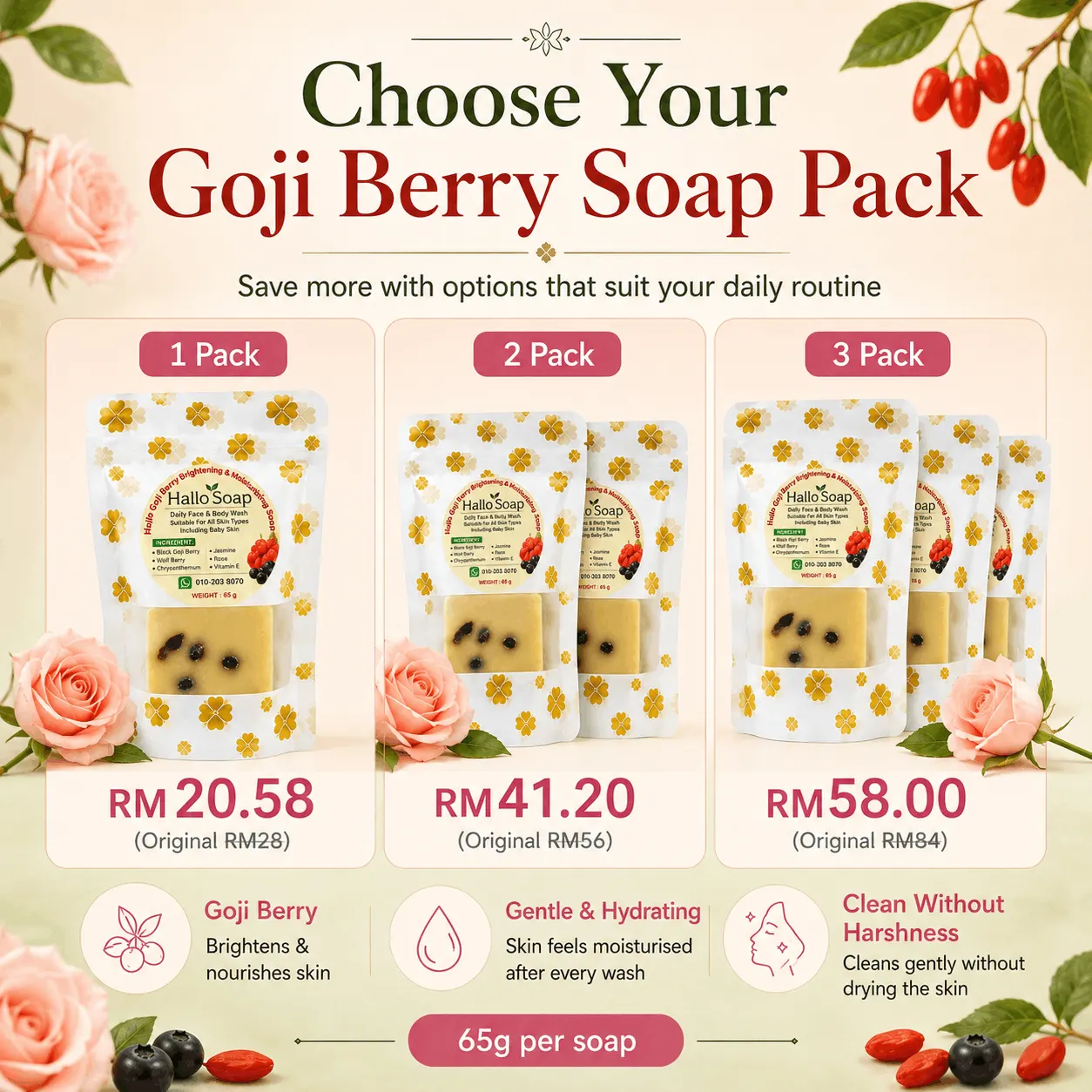 Hallo Goji Berry Brightening & Moisturising Soap angle 3